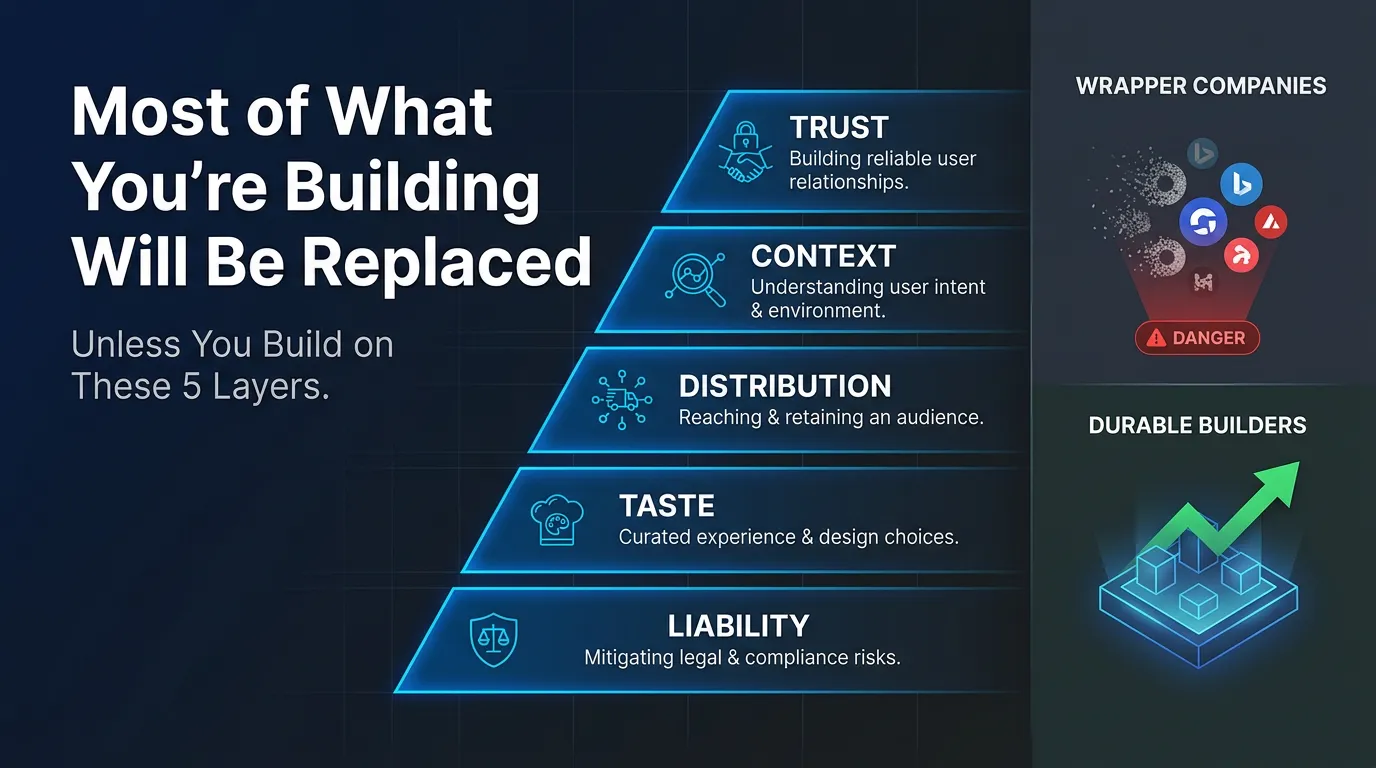 Most of What You're Building Will Be Replaced by a Better Model. Here Are the Five Layers Between You and Irrelevance.