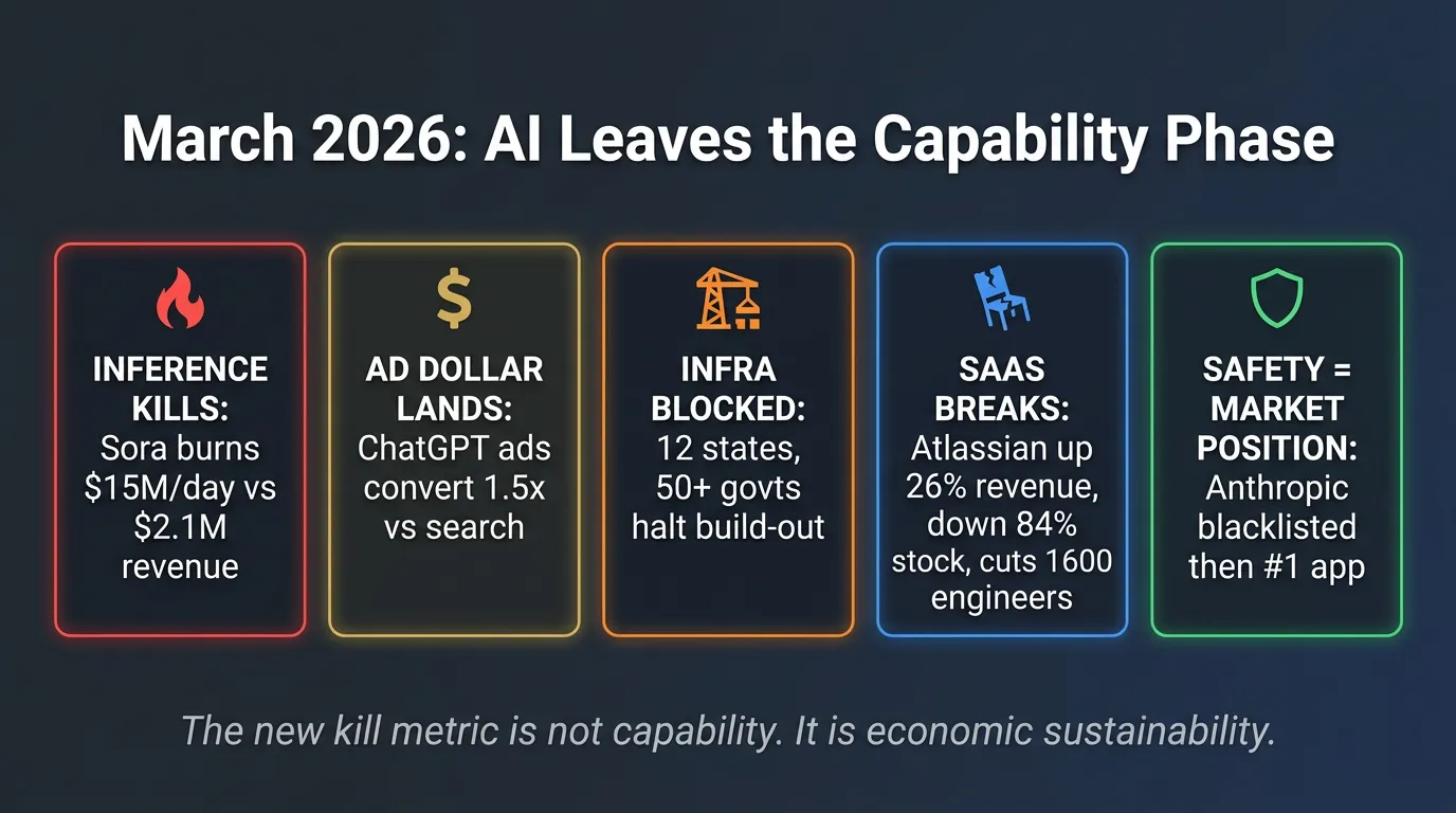 Sora died. Atlassian cut 1,600 engineers. Anthropic got blacklisted. The thread that connects them runs through your…