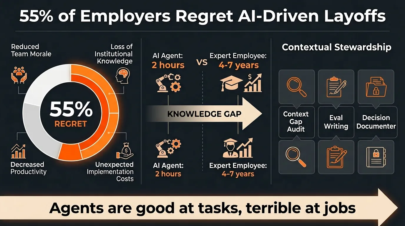 55% of employers regret AI-driven layoffs. The agents are good at tasks and terrible at jobs. Here's what that means…