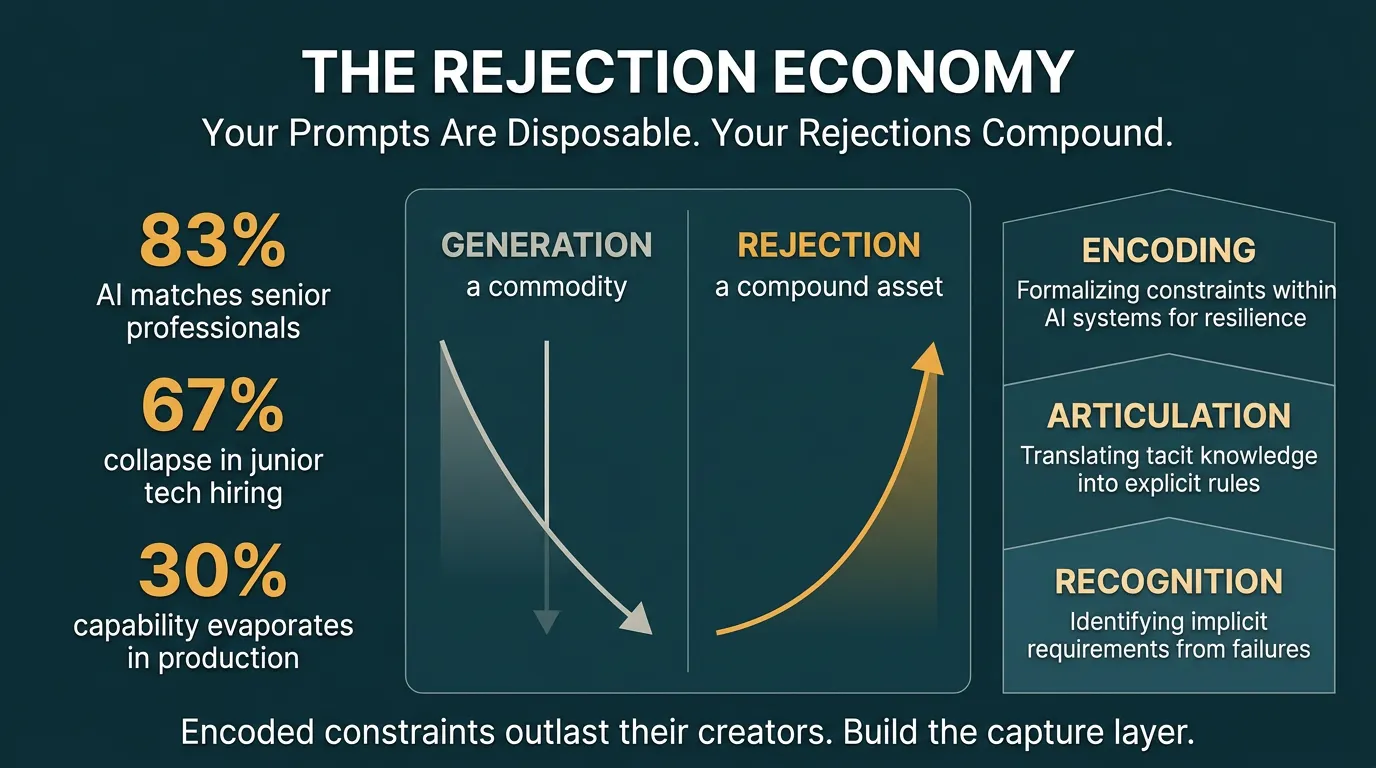 Your prompts are disposable. Your rejections compound. Here's the skill nobody is developing (+ the guide kit to start)
