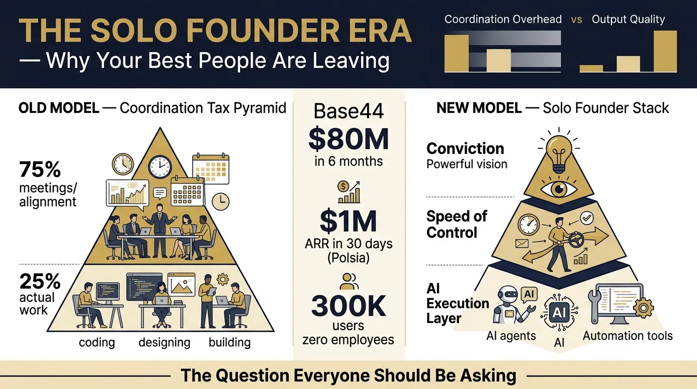 Executive Briefing: One solo founder just sold for $80M in 6 months. Your 50-person department is building the same…