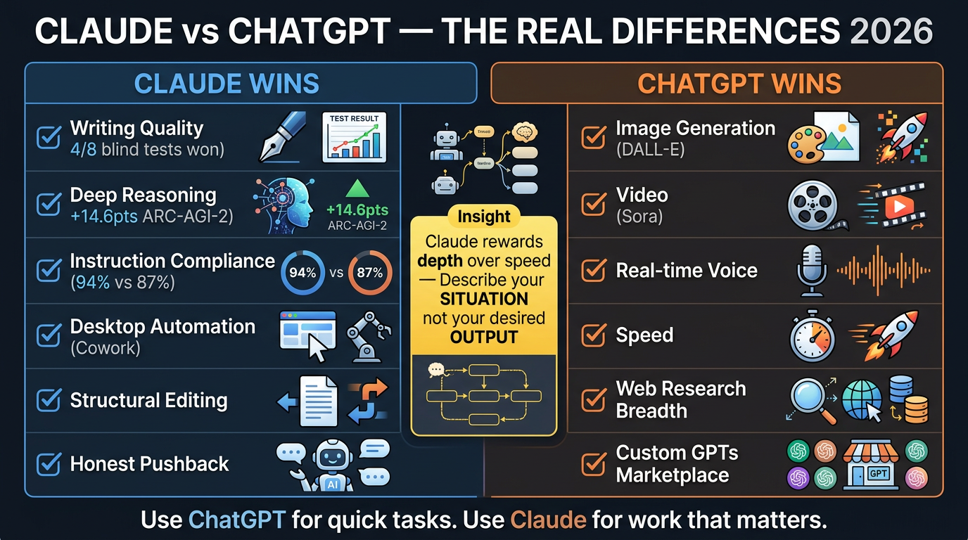 Claude vs ChatGPT — The Real Differences 2026 Landscape